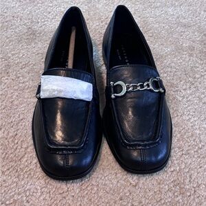 Topshop Black Leather Loafers with Silver Accent